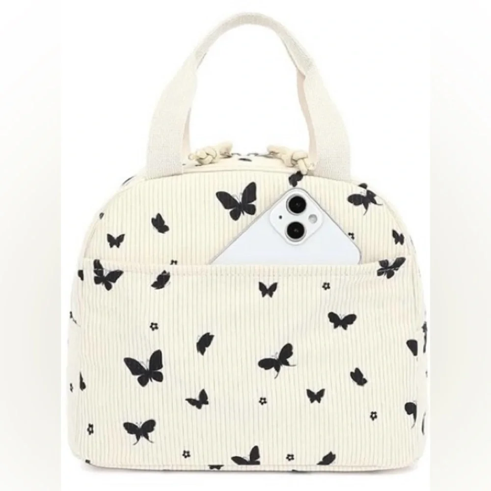 Butterfly corduroy insulted lunch bag